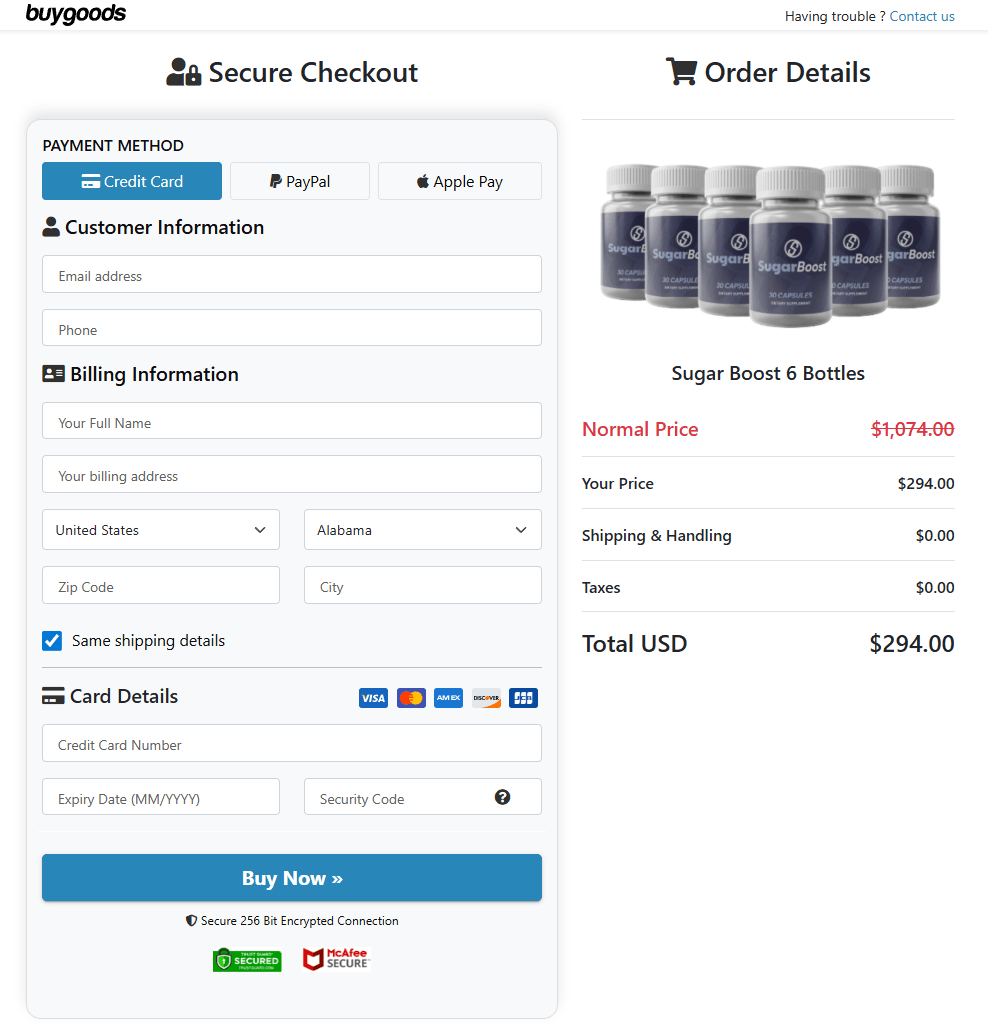 SugarBoost order page